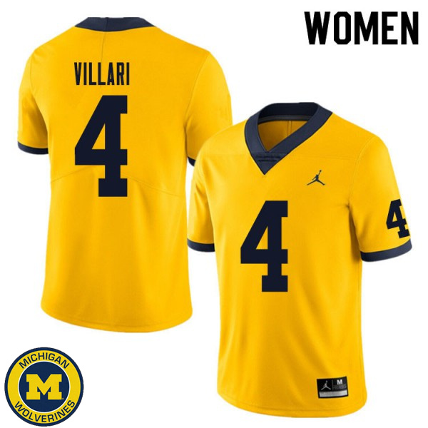 Women's University of Michigan #4 Dan Villari Yellow Replica Jersey